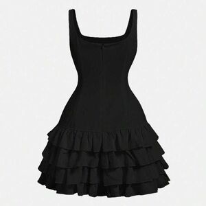 SHEIN Black Square Neck Ruffle Tier Mini Dress